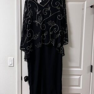 Elegant Black Long Sleeve Dress with Silver Detailing
